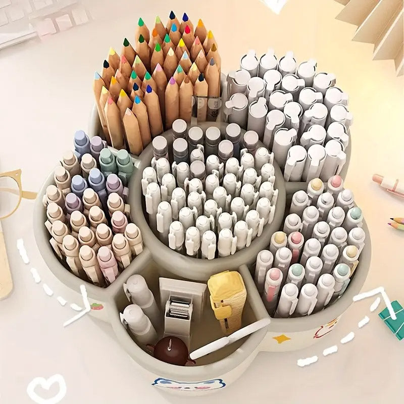 Rotating Pen Holder Desktop Organizer 6-Compartment Plastic