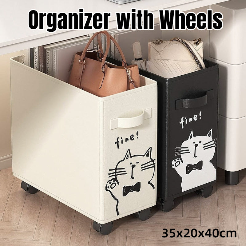 Rolling Storage Basket with Wheels Foldable Drawstring