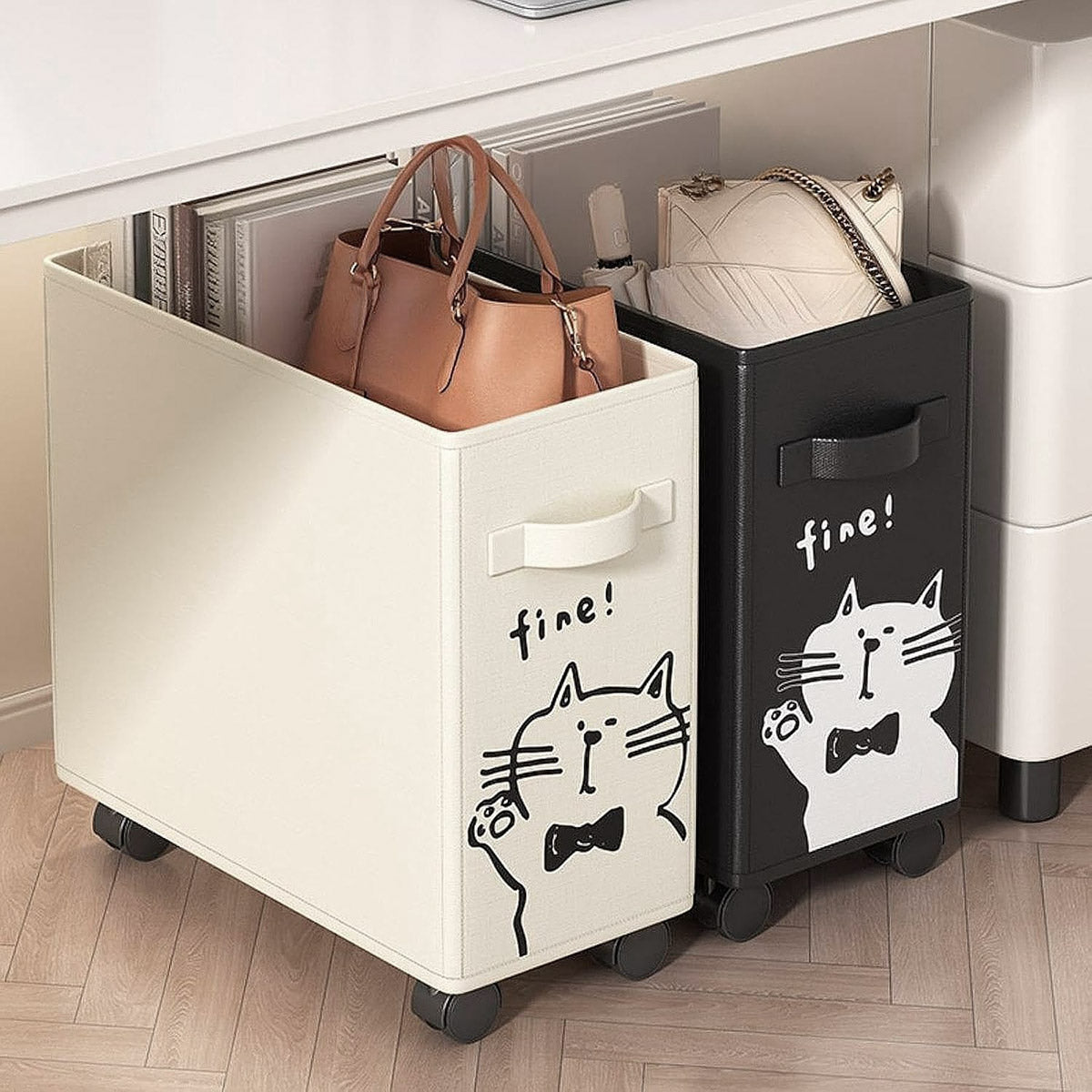 Rolling Storage Basket with Wheels Foldable Drawstring