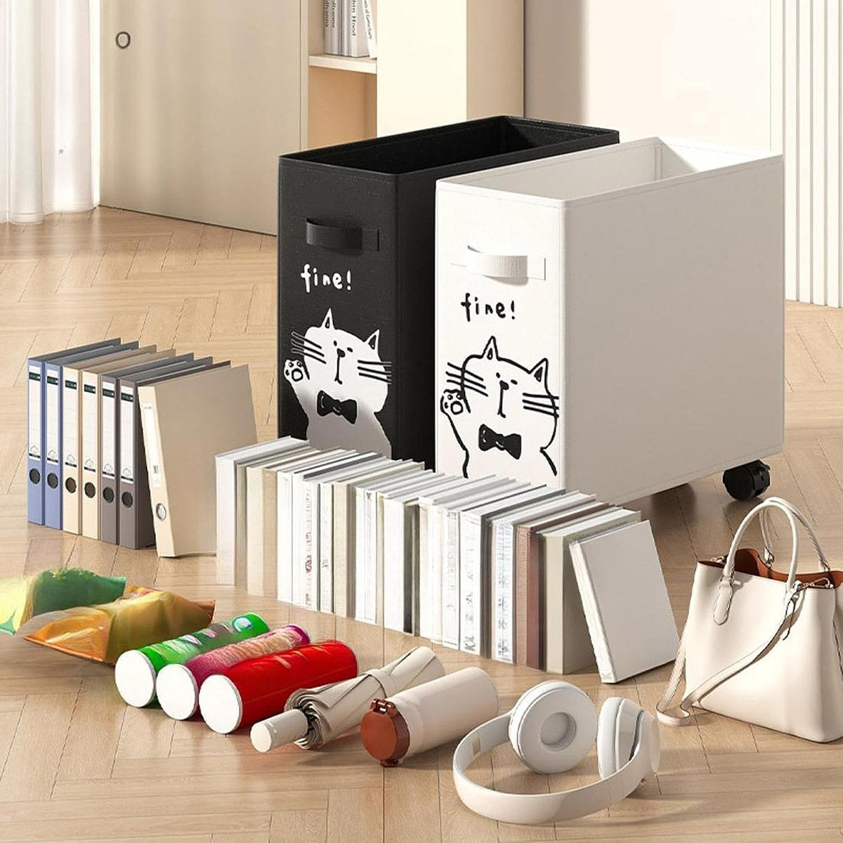 Rolling Storage Basket with Wheels Foldable Drawstring