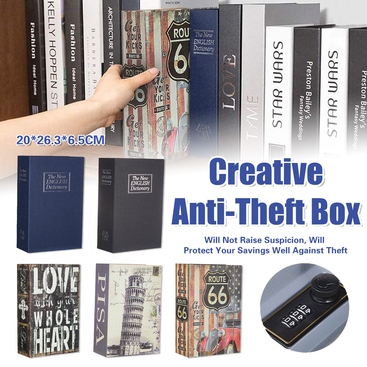 Hidden Book Safe Anti-theft Lock Box for Home