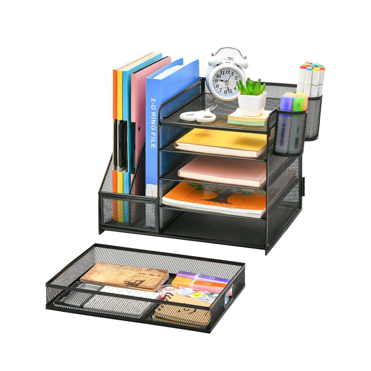 Multi-Tier Desktop File Organizer Metal Mesh Drawer