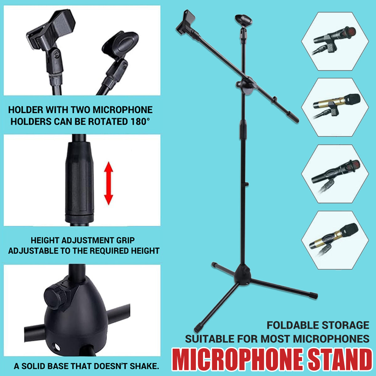 Foldable Microphone Tripod Stand with Boom Arm