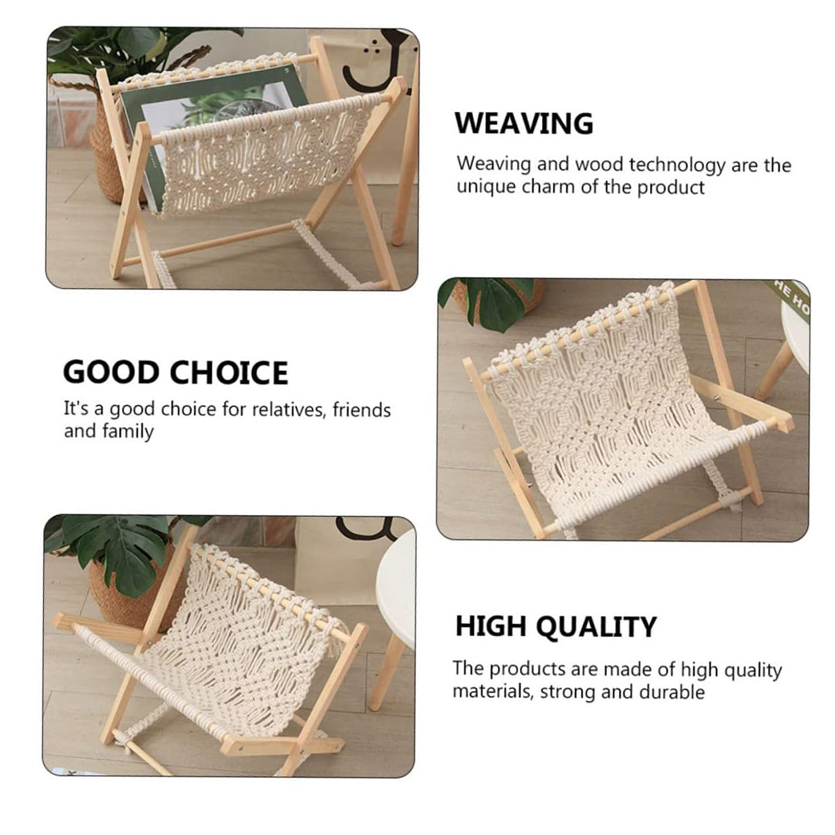 Foldable Cotton Rope Magazine Rack with Wood Frame