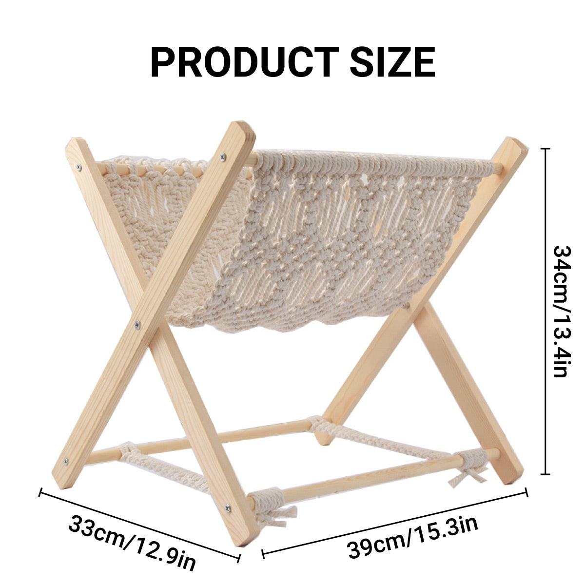 Foldable Cotton Rope Magazine Rack with Wood Frame