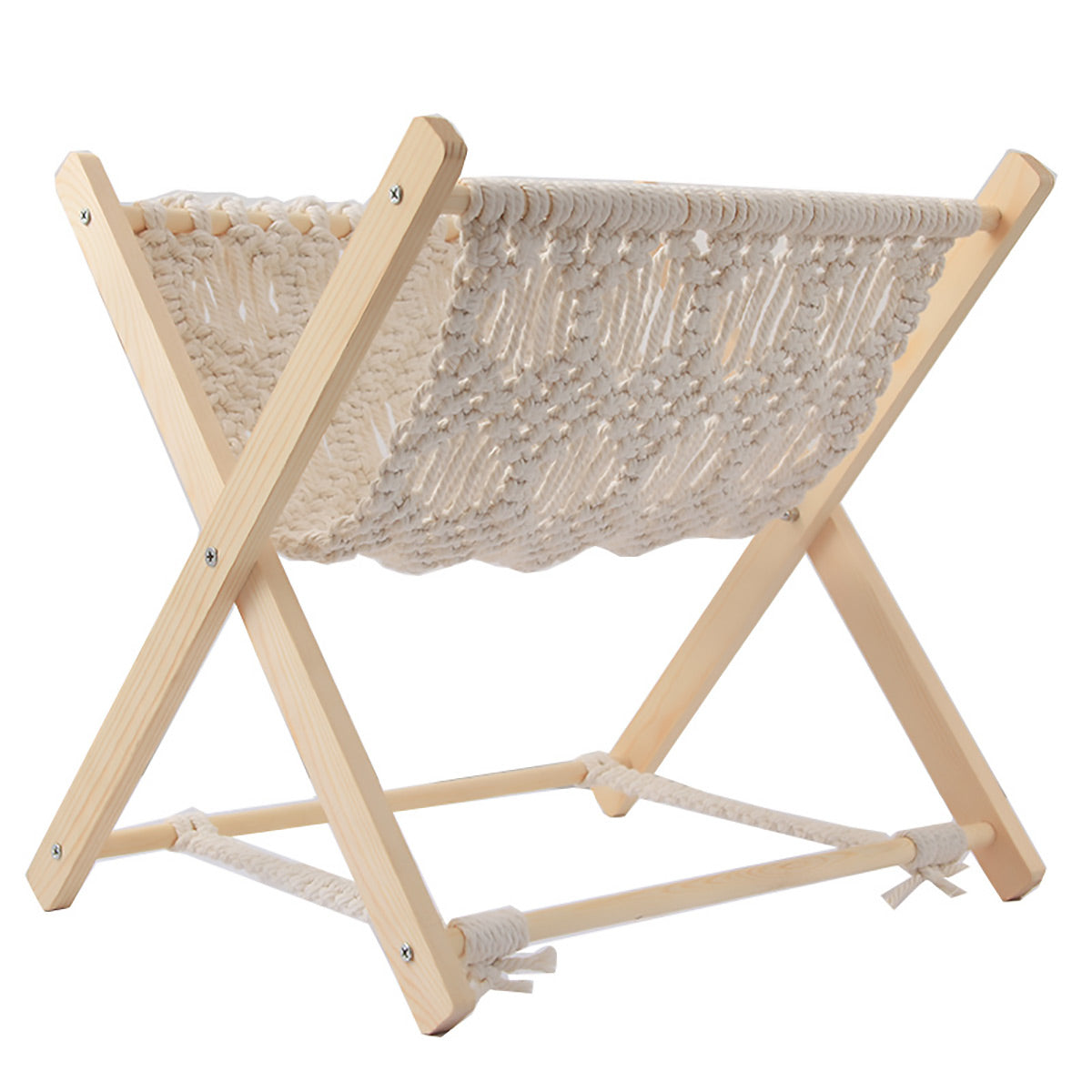 Foldable Cotton Rope Magazine Rack with Wood Frame