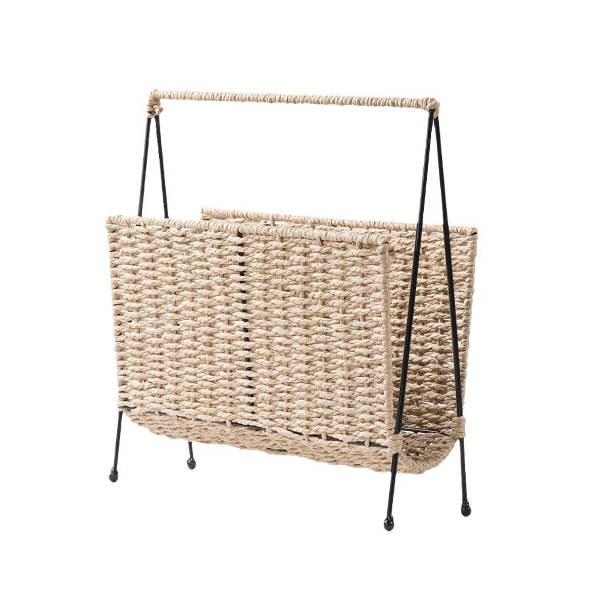 Hand-Woven Paper Rope Storage Basket with Iron Frame Natural
