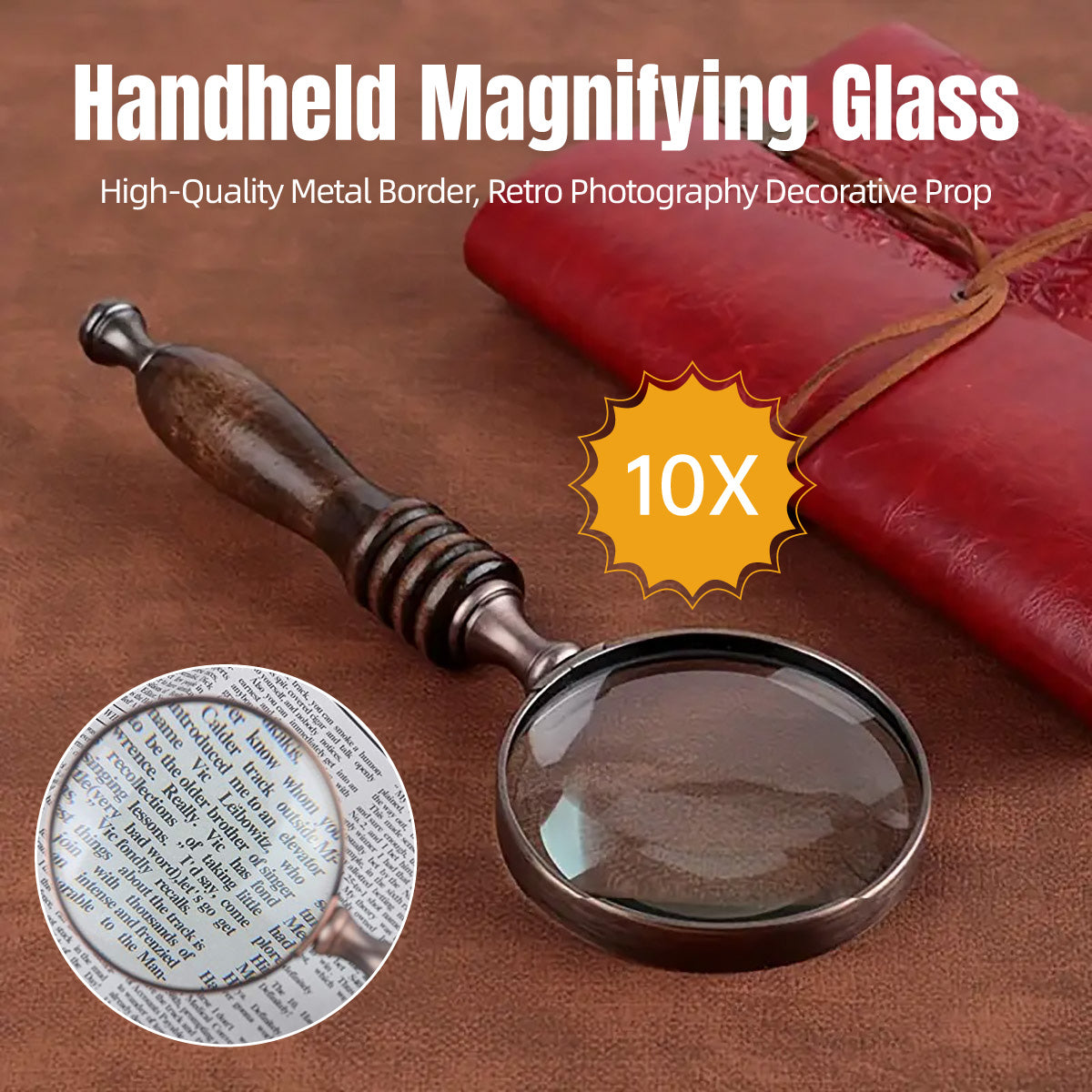 Vintage Handheld Magnifier Ebony Handle 10X Lens