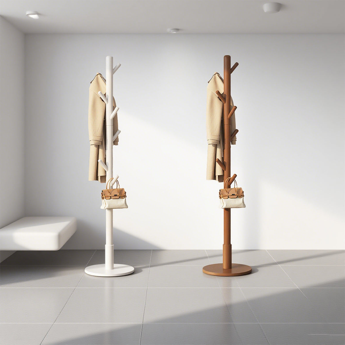 Solid Wood Clothes Hanger Floor Coat Rack with 8 Hooks