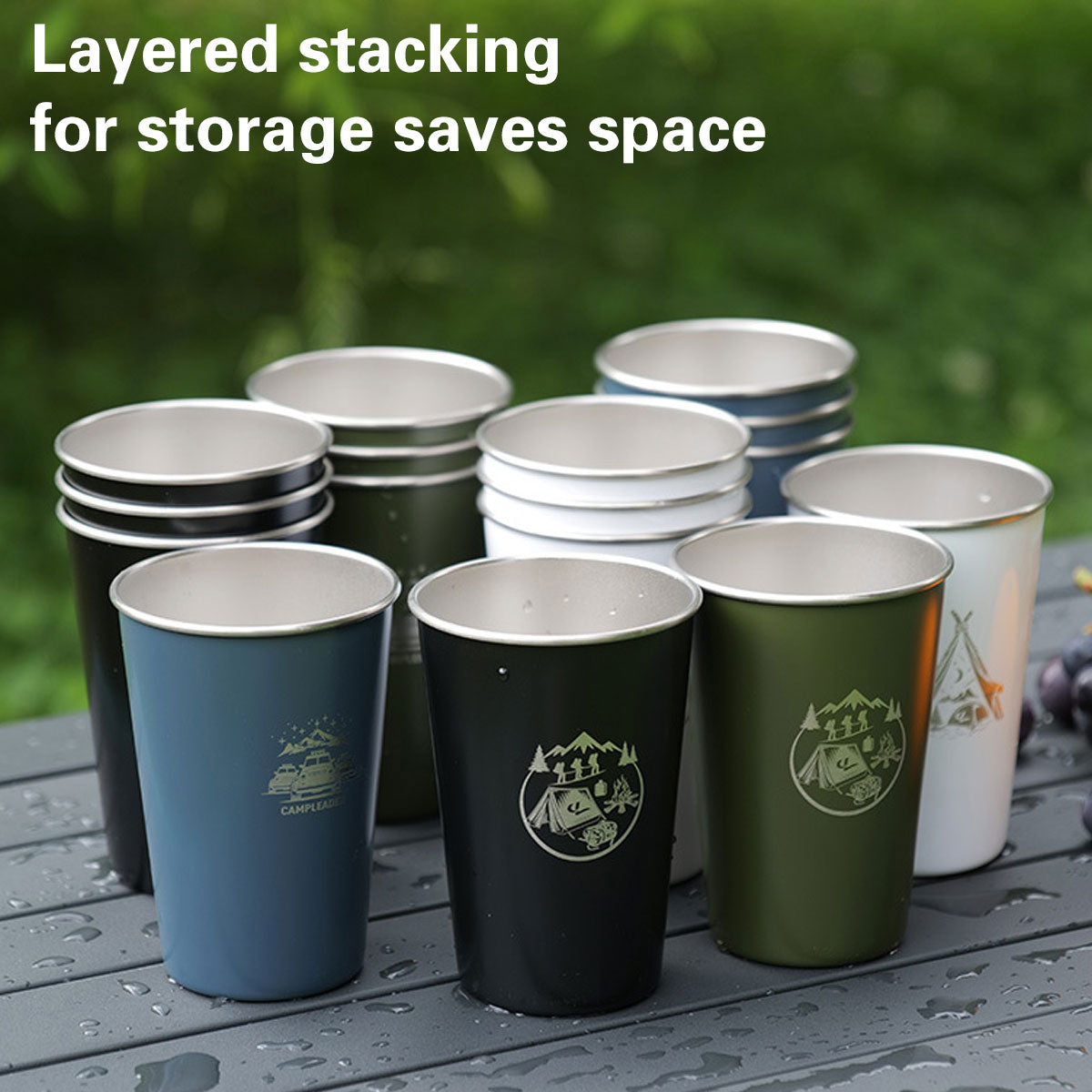 Set of 4 Outdoor 304 Stainless Steel Cups with Bag