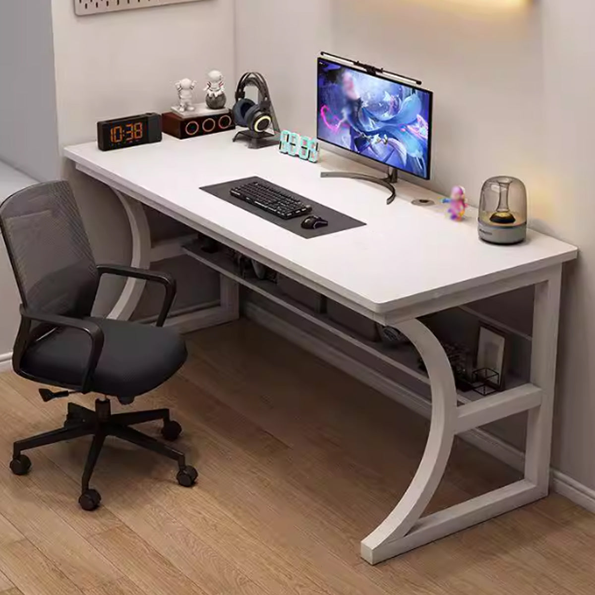 Desktop Computer Desk with Bookshelf and Sturdy Steel Frame for Home Office Study