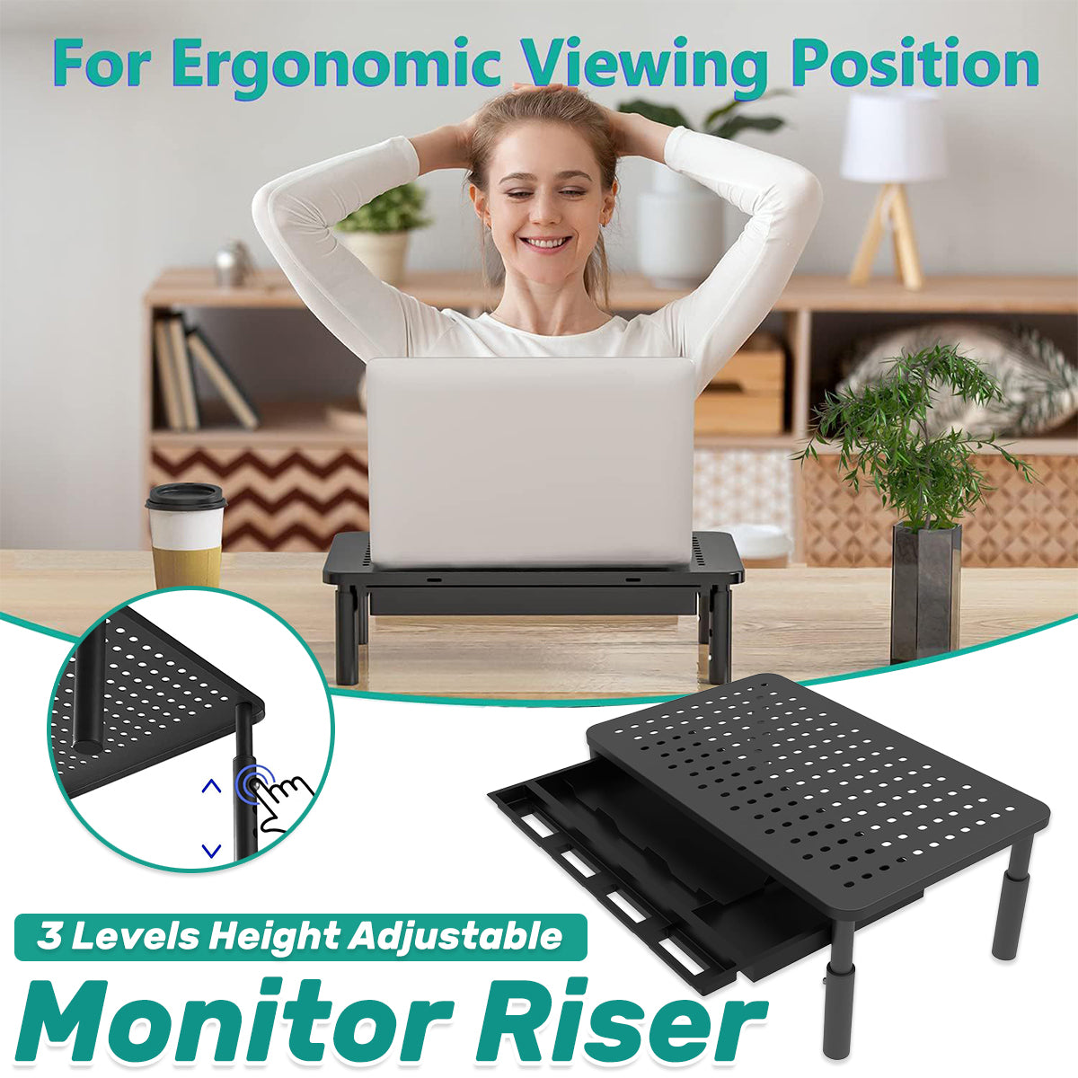 Aluminum Laptop Monitor Riser with 3-Level Height