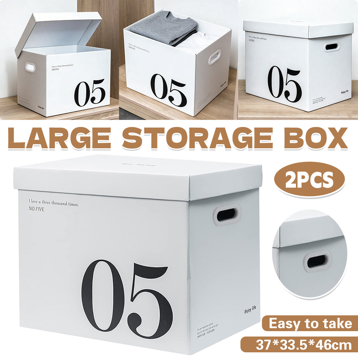2 Pcs Paper Storage Box with Handles for Home