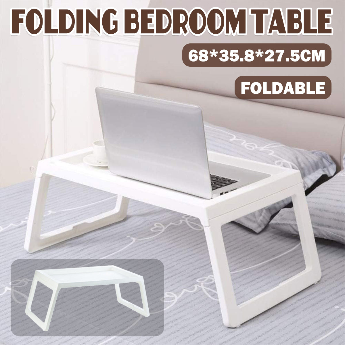 Foldable Laptop Bed Table Portable PP Desk with Device Slot