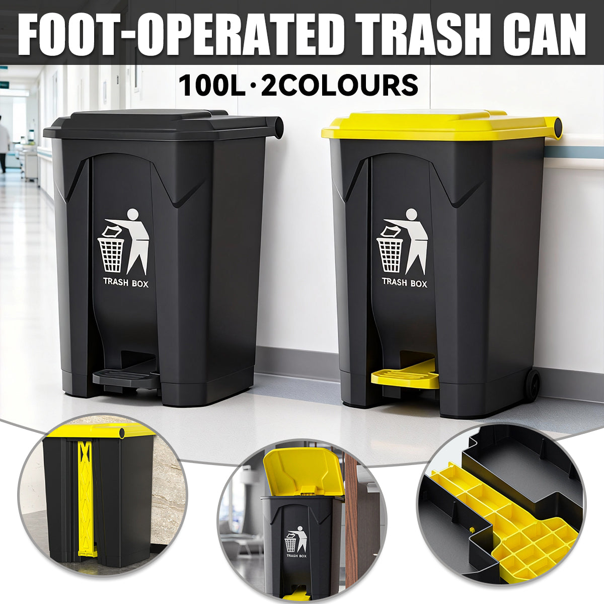100L Pedal Trash Can with Lid and Elevated Base
