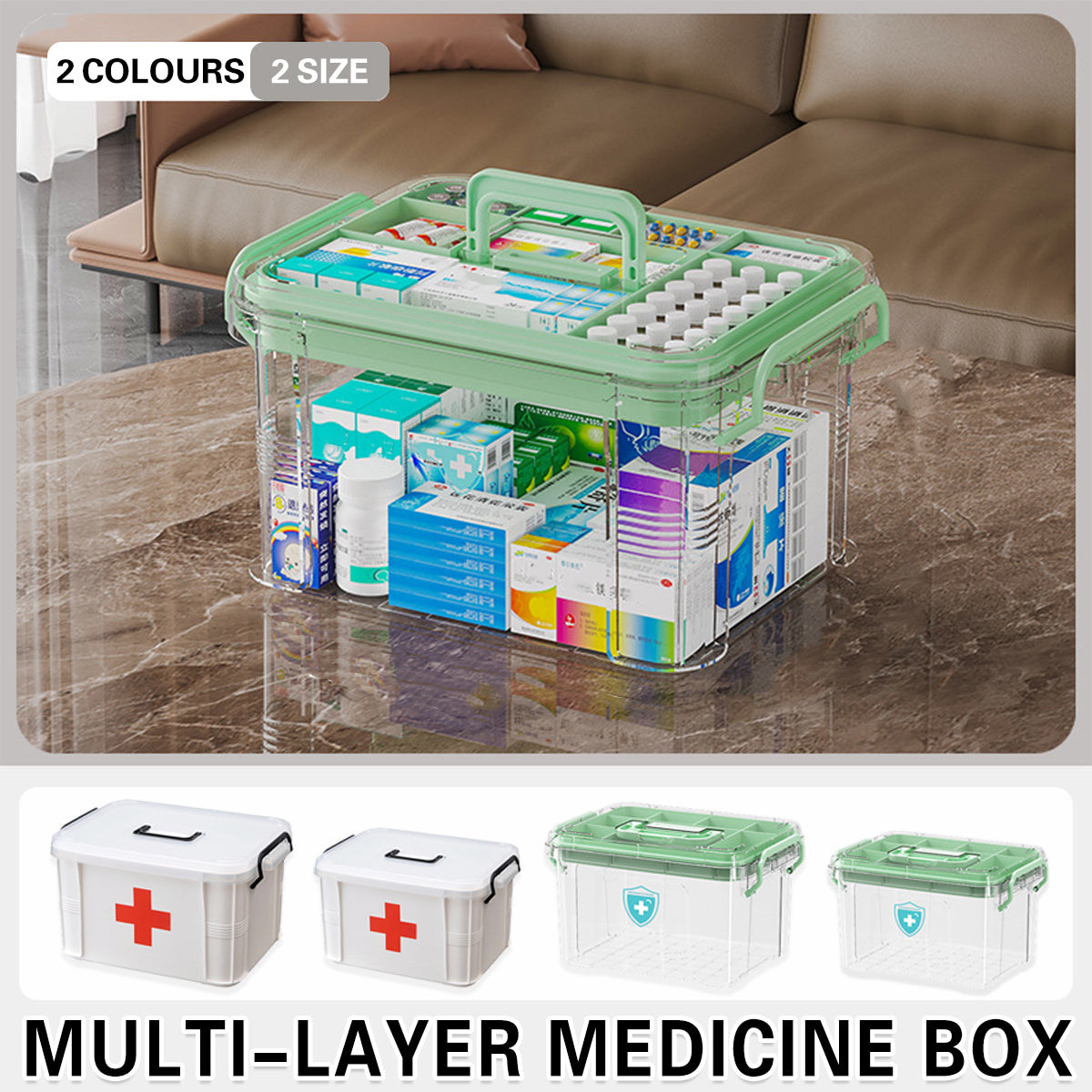 Transparent Medicine Cabinet with Dividers 2 Sizes