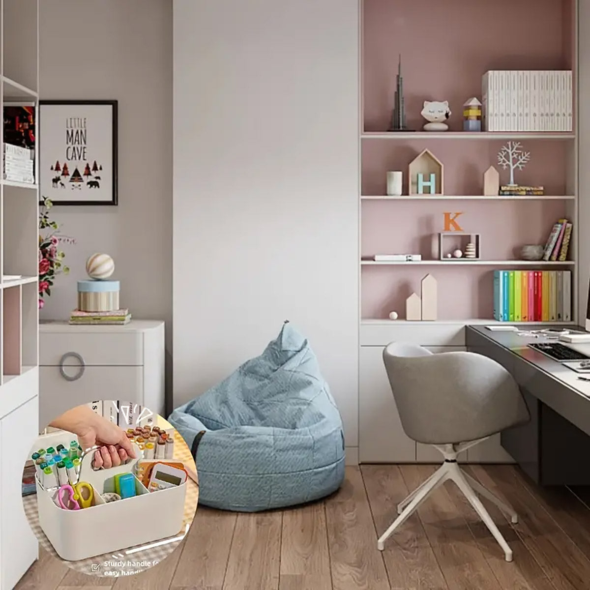 Desktop Organiser with Handle 5 Compartments Removable Dividers