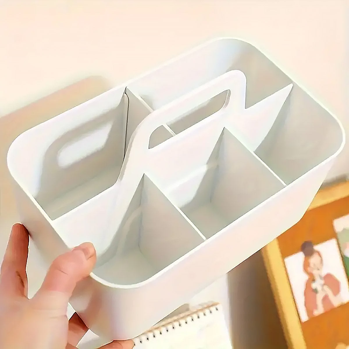 Desktop Organiser with Handle 5 Compartments Removable Dividers
