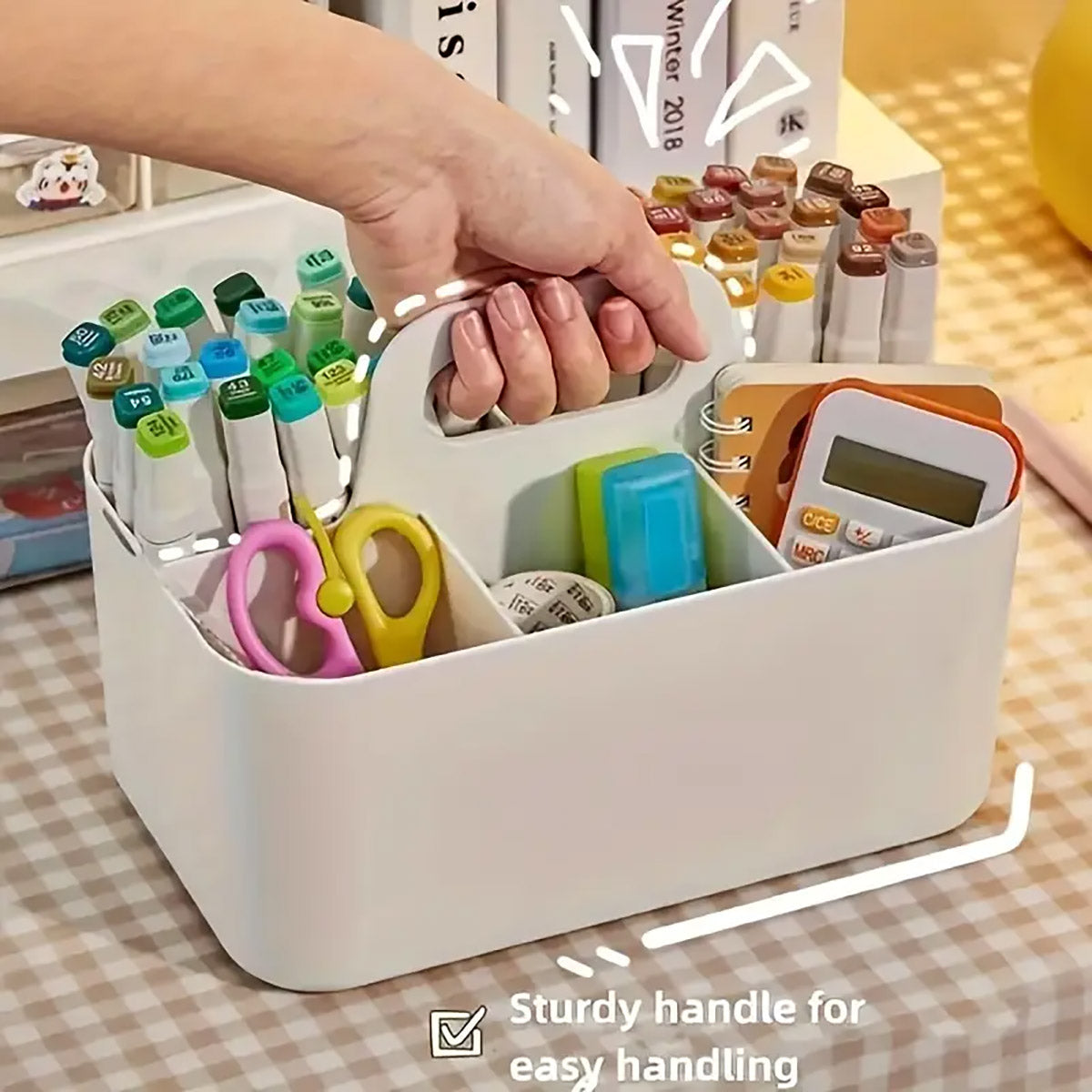 Desktop Organiser with Handle 5 Compartments Removable Dividers