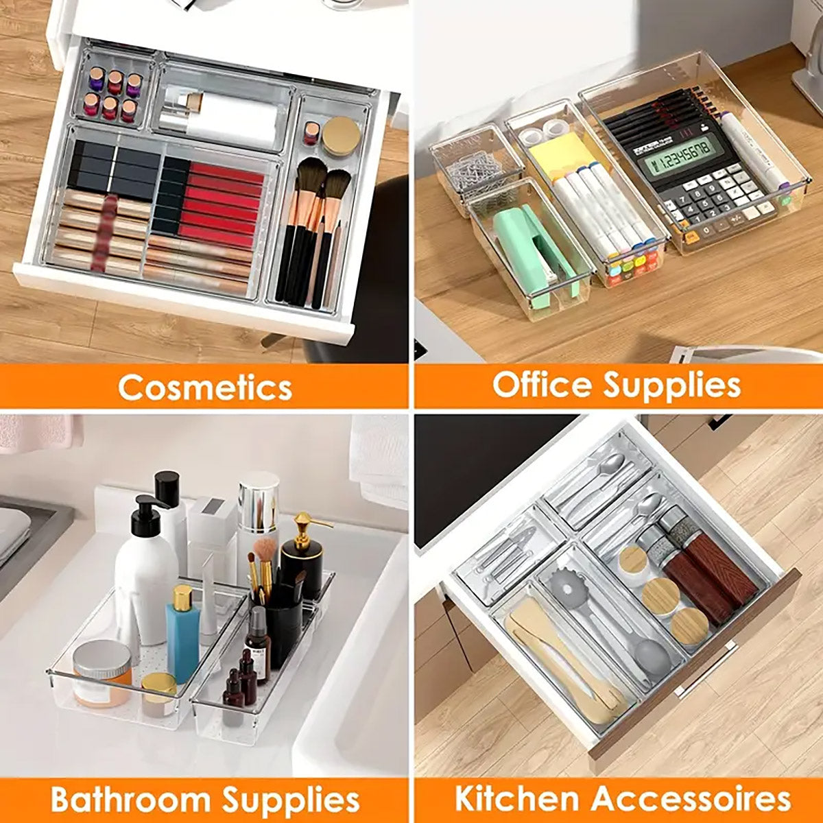Transparent Plastic Drawer Organiser Desktop Storage