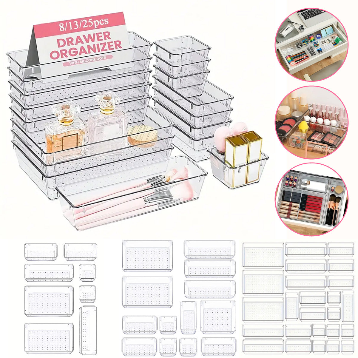Transparent Plastic Drawer Organiser Desktop Storage
