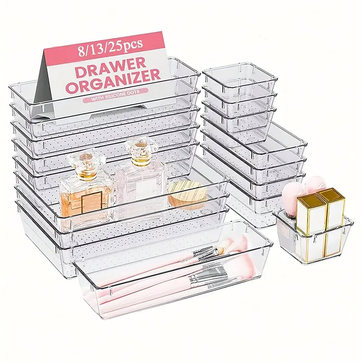 Transparent Plastic Drawer Organiser Desktop Storage
