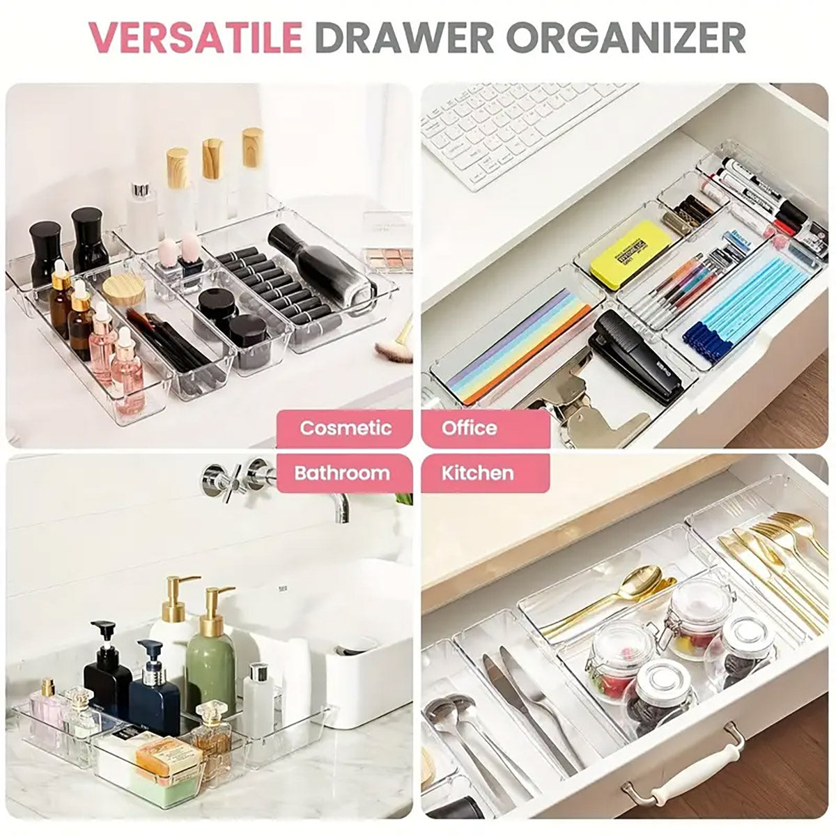 Transparent Plastic Drawer Organiser Desktop Storage