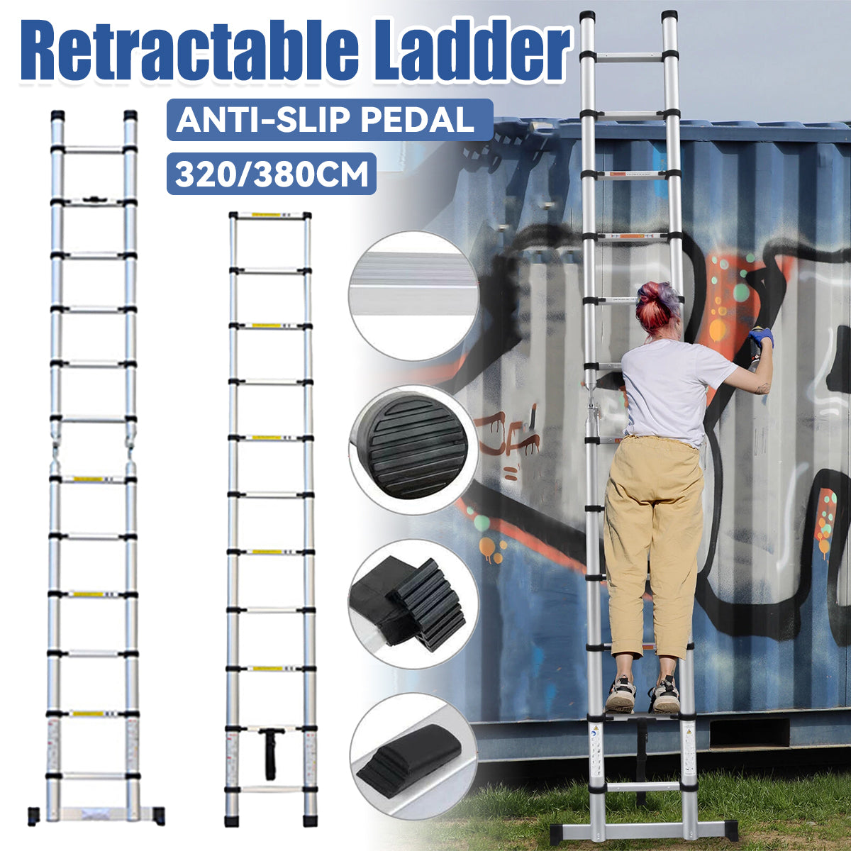 Retractable Aluminium Alloy Ladder 320 / 380 cm