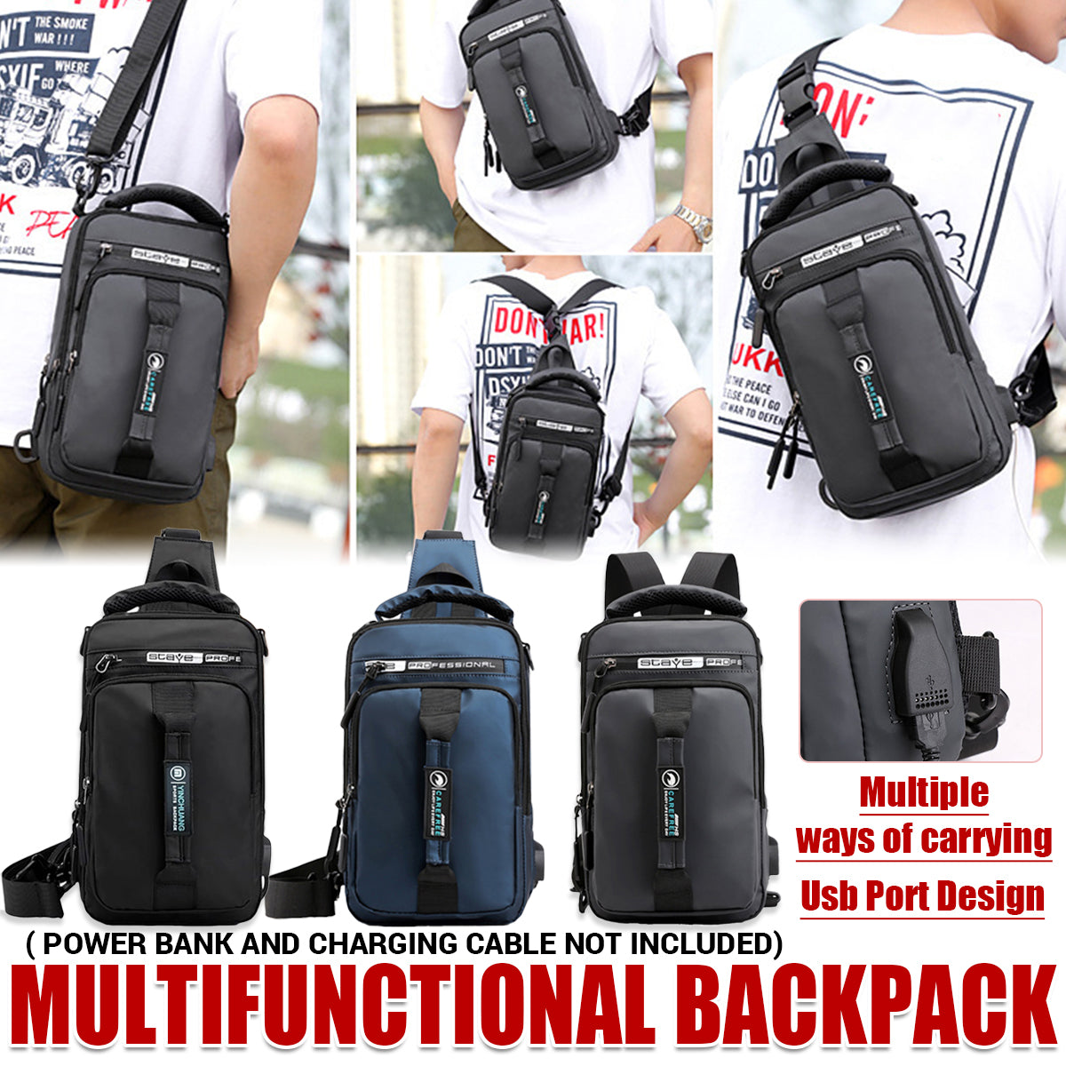 Multi-Function Shoulder Bag with USB Charging Port