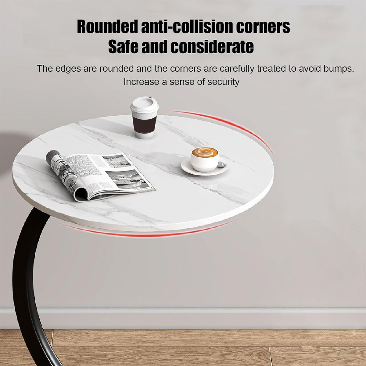 C-Shaped Side Table with Metal Frame for Sofa