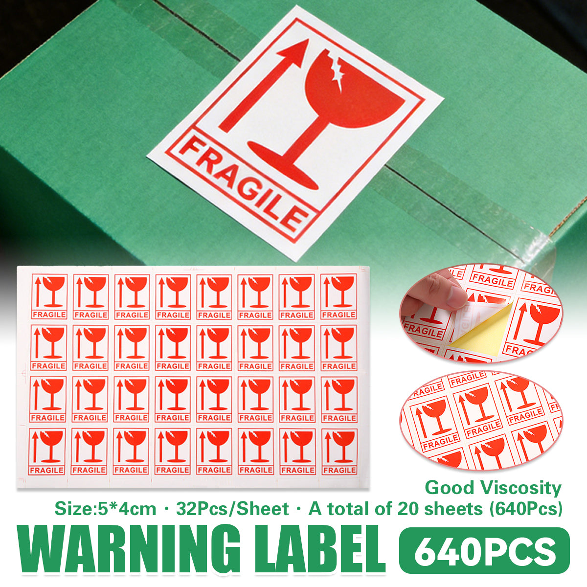 Fragile Sticker Labels 640pcs Self Adhesive