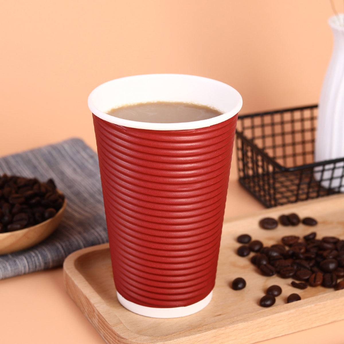 50 Sets Corrugated Paper Cups with Lids 4 Sizes