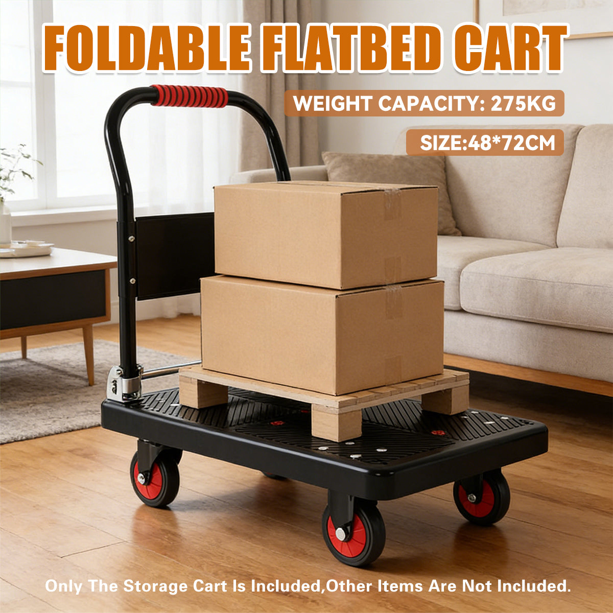 Folding Handle Flatbed Cart with 275kg Capacity