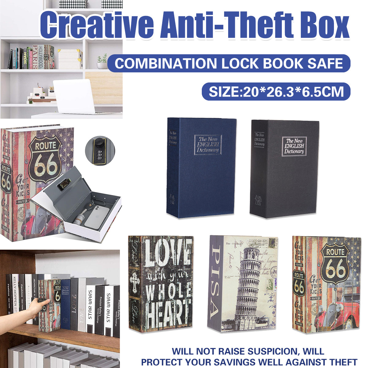 Hidden Book Safe Anti-theft Lock Box for Home