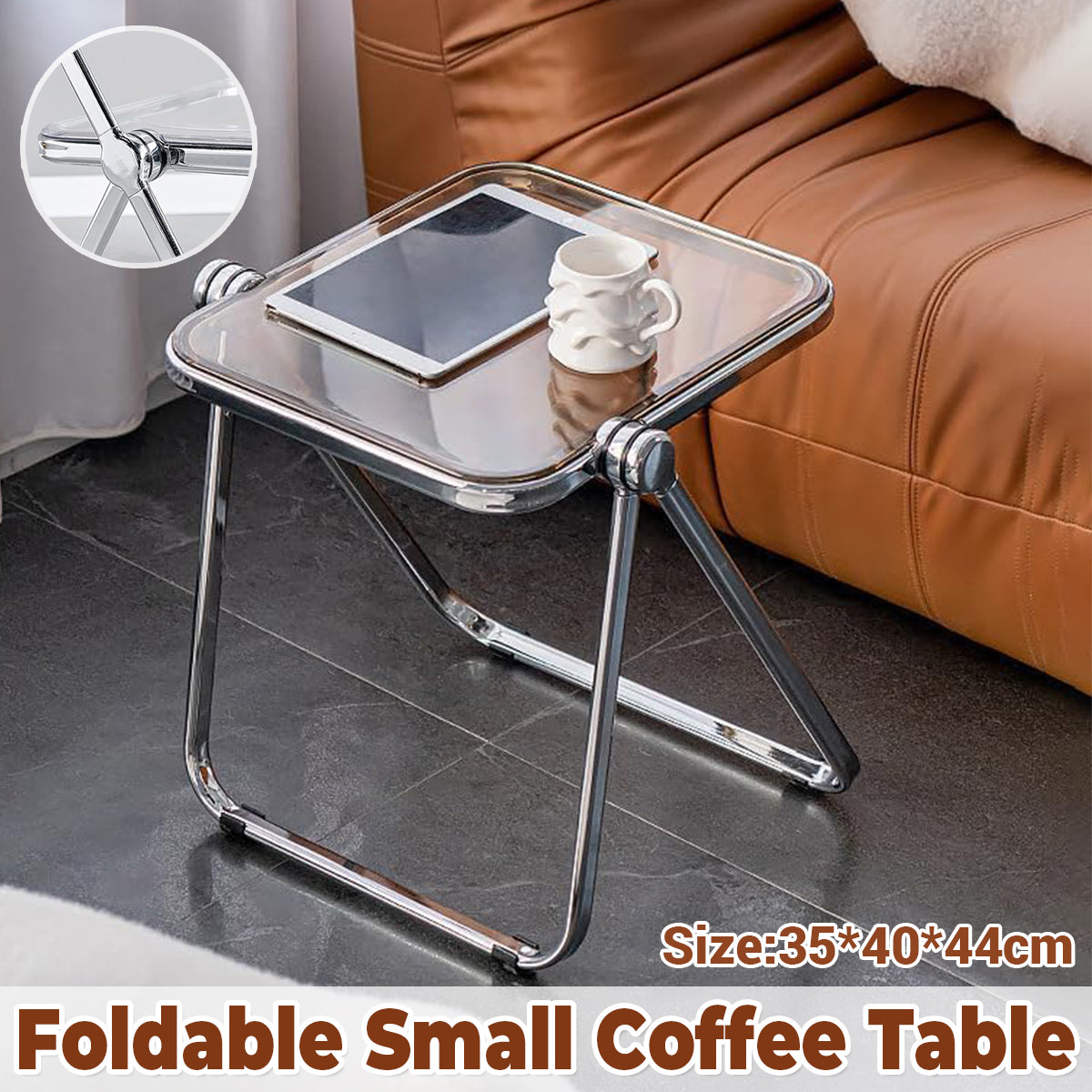 Foldable Transparent Coffee Table with PET Top