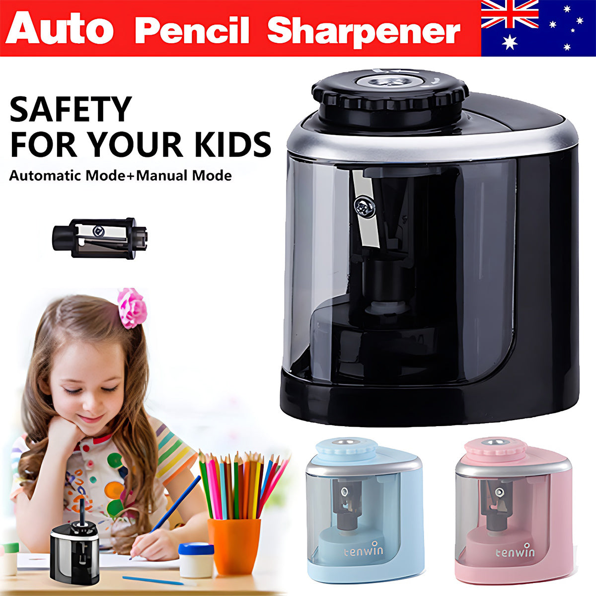 Electric Pencil Sharpener with 2 Blades Battery Powered Desktop