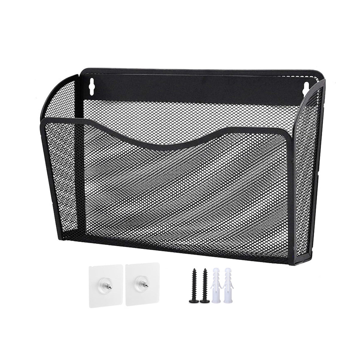 Wall Mounted Mesh File Organizer Rack Black Metal 35×10.5×22cm