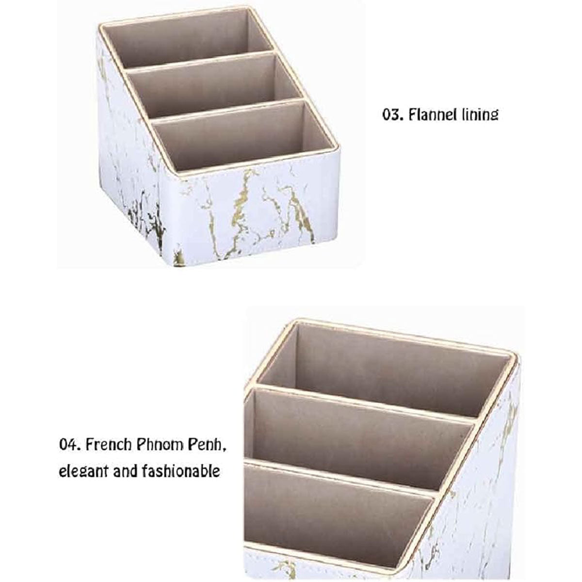 Remote Control Holder Marble PU Leather Gold Trim Organiser