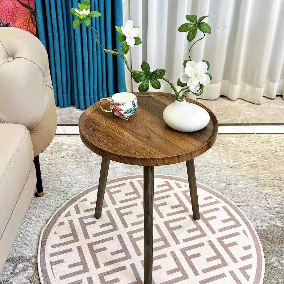Small Round Coffee Table with Raised Edges