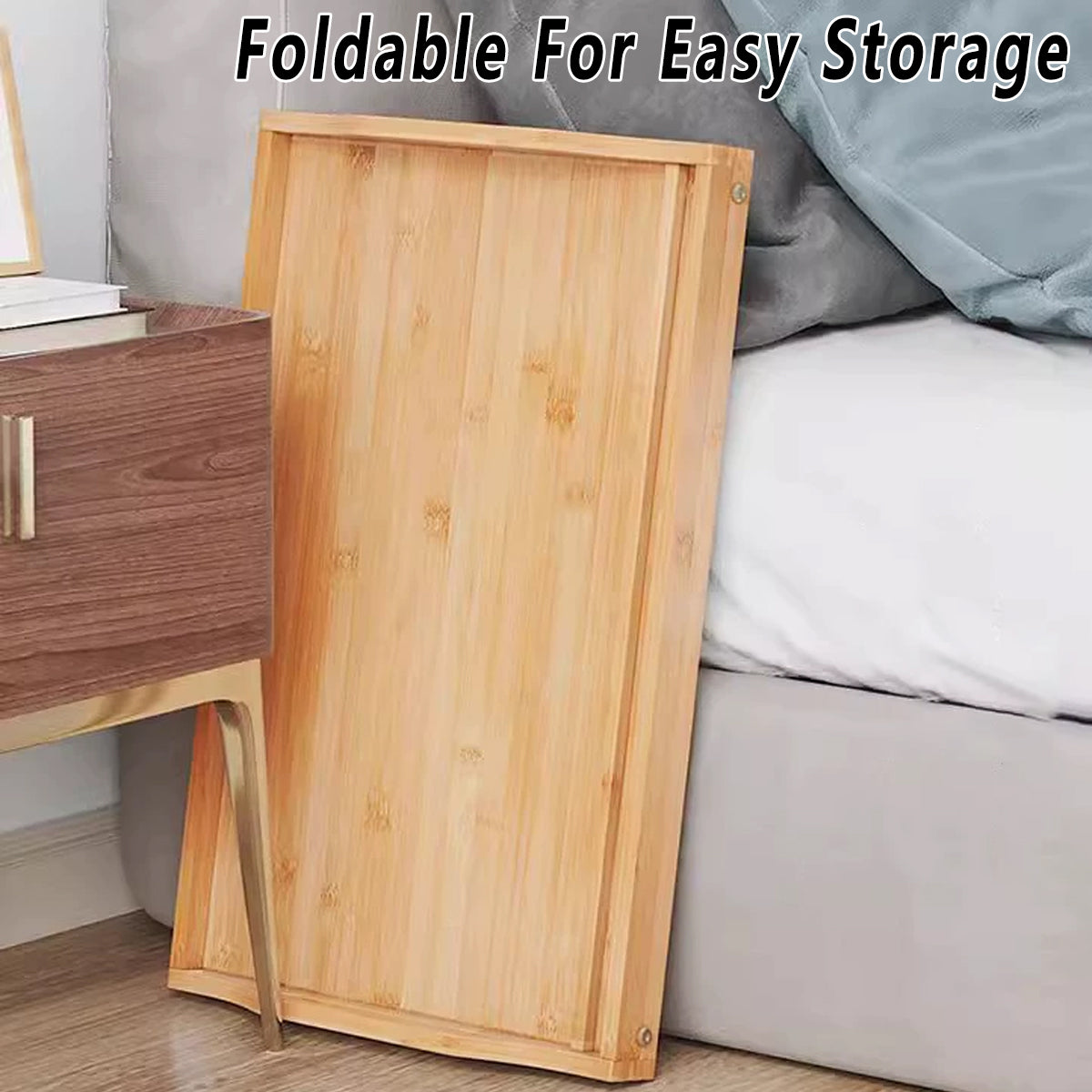 Folding Bamboo Bed Table Portable Laptop Desk with Card Slot