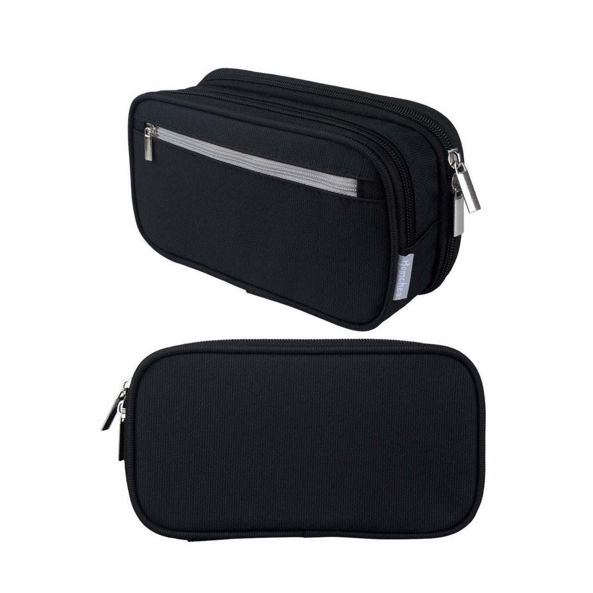2 Pcs Large Capacity Pencil Case Waterproof 3 Layer Black Grey