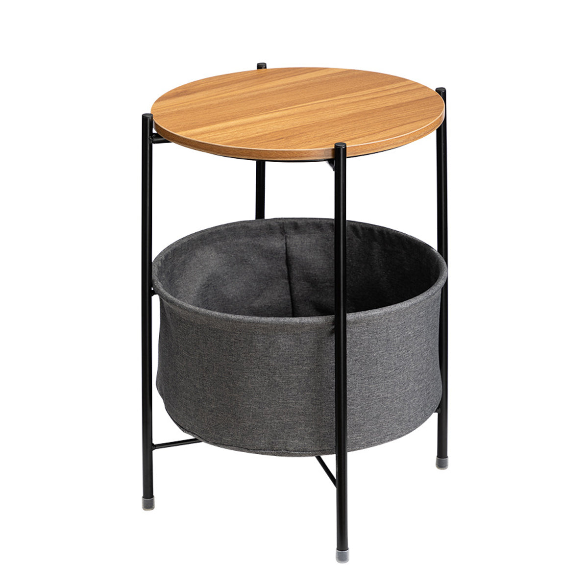 Round Side Table with Storage Basket for Breakroom and Living Room