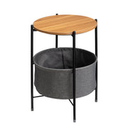 Round Side Table with Storage Basket for Breakroom and Living Room