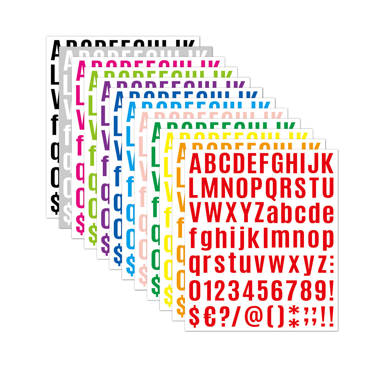 10 Sheets Alphanumeric Vinyl Stickers Colourful Water-Resistant