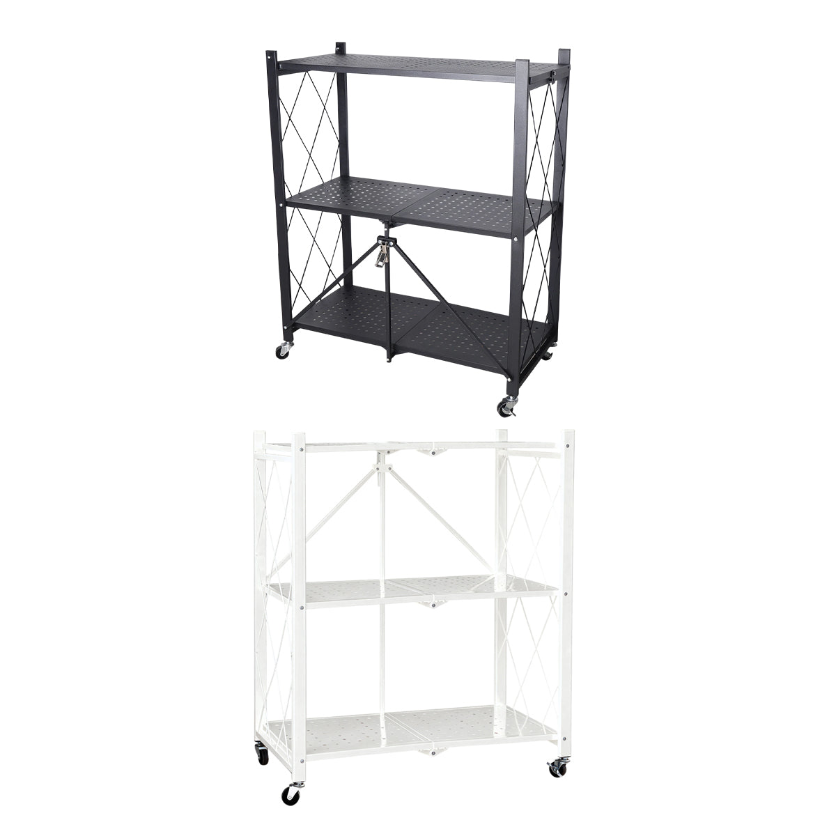 Metal Foldable Multi Layer Storage Rack with Rotating Wheels