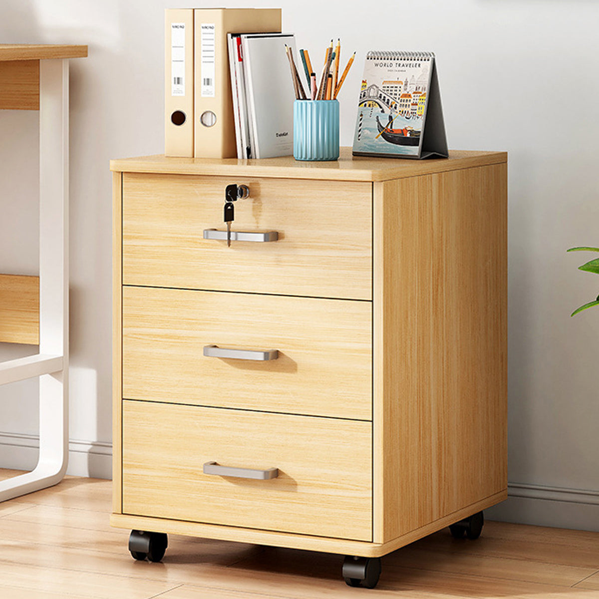 3-Drawer Rolling File Cabinet with Lock for Under-Desk Use