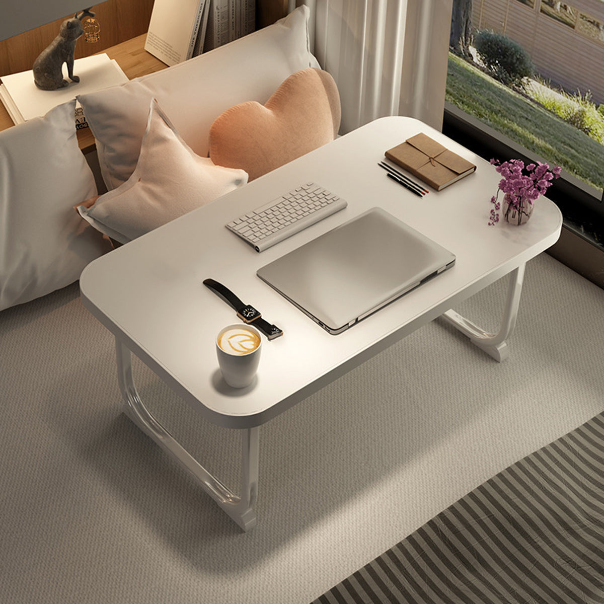 Folding Bed Desk with Retractable Legs for Study and Dorm Use