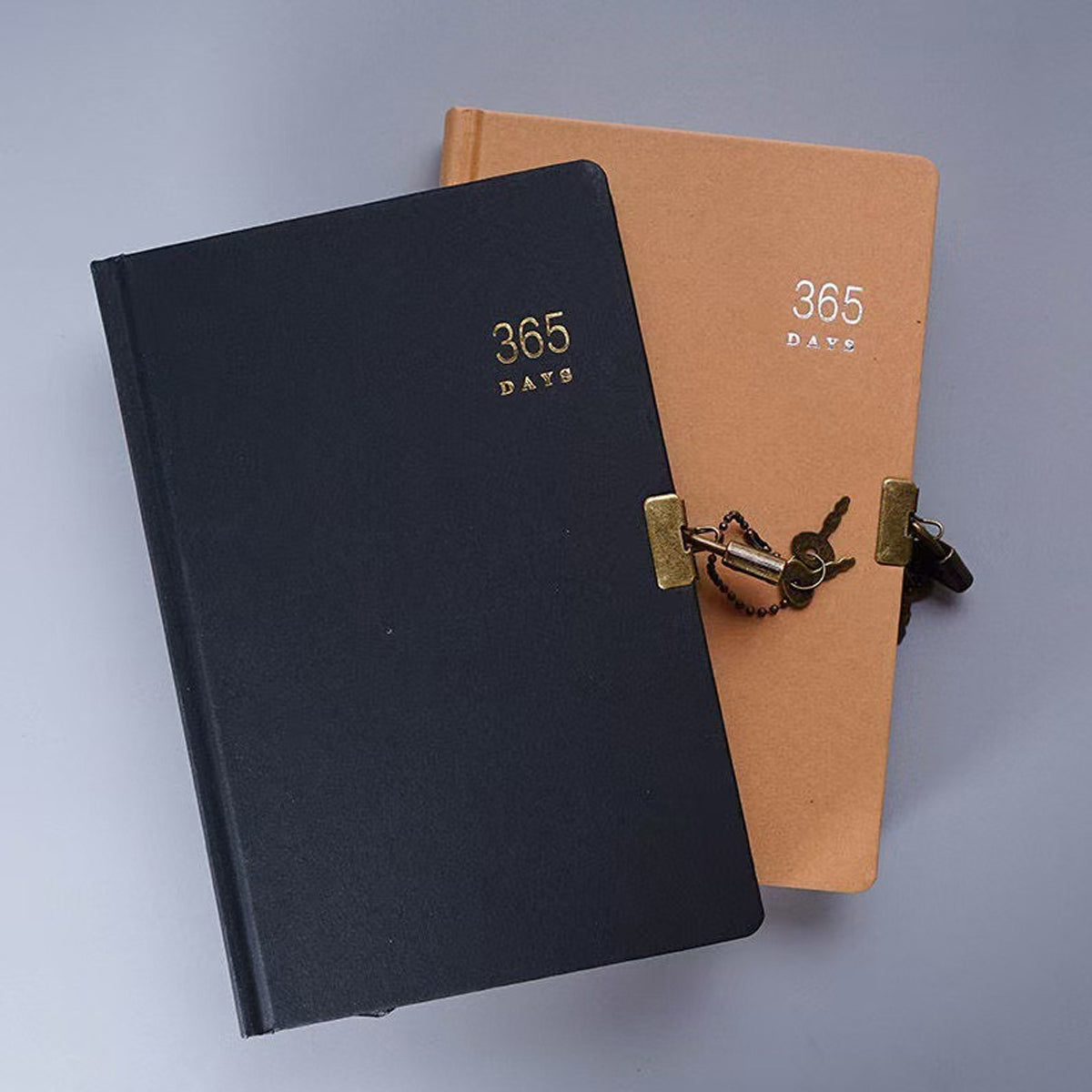 2 Pcs Kraft Paper Notebooks 365-Day Planner Cowhide Lock
