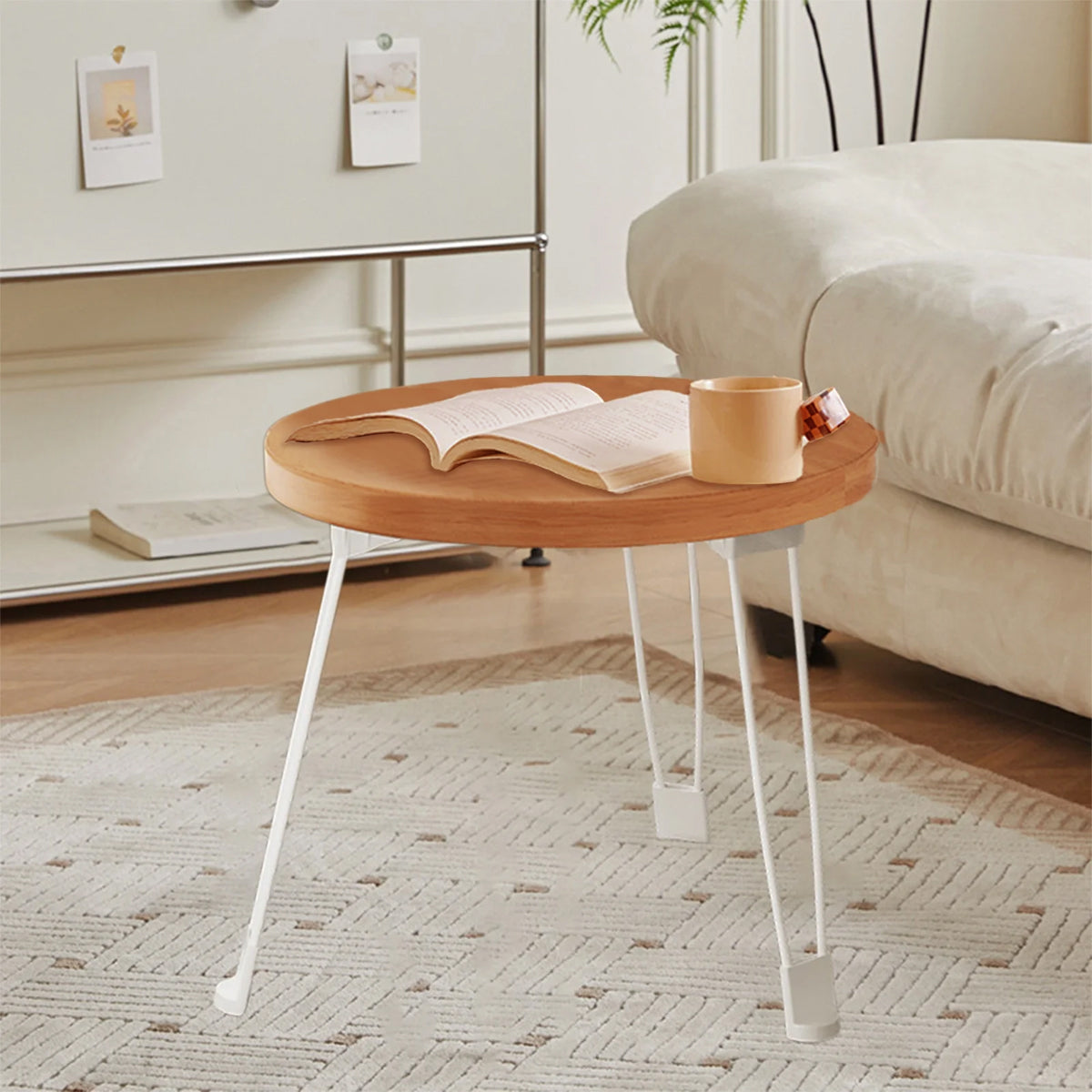 Folding Small Round Table with Steel Legs and Compact Design