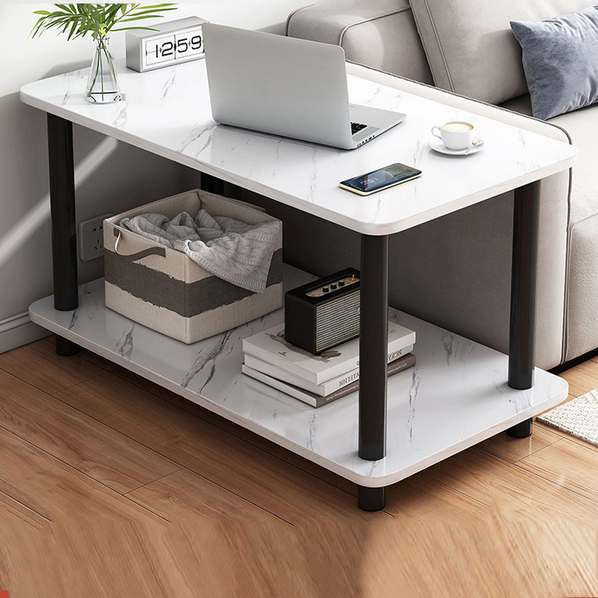 Office Break Room Coffee Table with Double Storage and Space-Saving Design